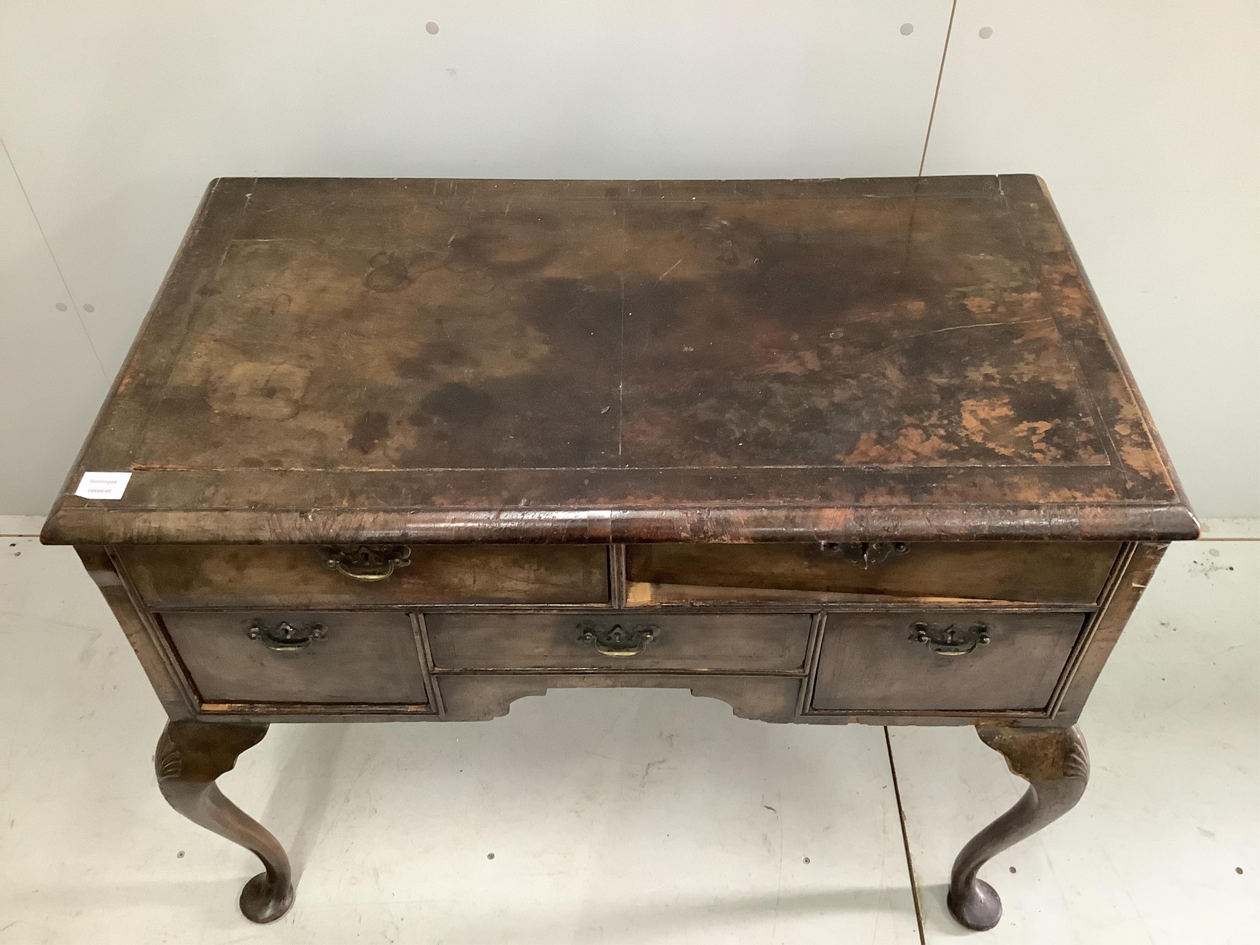 An early 18th century and later walnut side table, width 102cm, height 81cm. Condition - poor